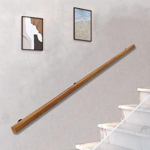 Wooden Staircase Handrail, Safe Indoor Wall Mounted Stairs Handrail, White Round Solid Wood Armrest with Stainless Steel Bracket, Suitable for Home Hospital Barrier Free Handrails (B, 80CM)