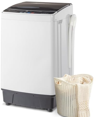 ROVSUN 17.6lbs Full Automatic Washing Machine, 2 in 1 Portable Laundry ClothesWasher with Drain Pump, Compact Washer and Dryer Combo, Top Load Washer for House Apartment Dorm