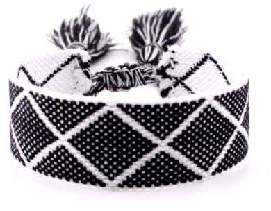 Wambere 1 Stück 1.7cm Breit Verstellbares Armband Böhmisches Stoffarmband Gewebtes Armband Webarmband Freundschaftsarmband Wristband Gewebearmband Gesticktes Armbänder für Männer Frauen,Farbe 34