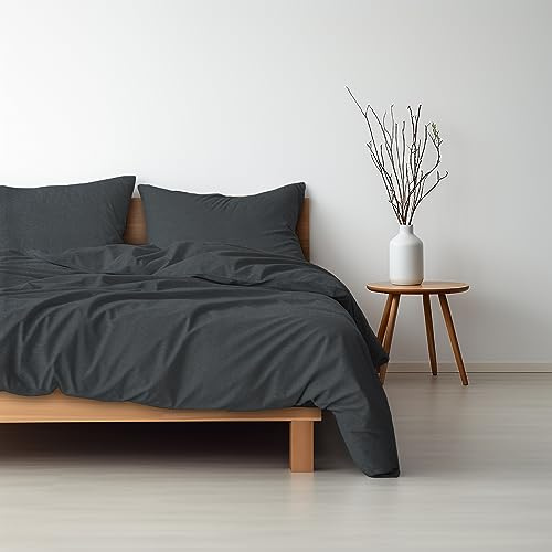 Hausfelder Bettwäsche 2er Set 135x200 & Kissenbezug 80x80 4teilig- Bettbezüge aus Mikrofaser, Superweich, Oeko-Tex Zertifiziert (Anthrazit, 2 x Decke 135x200 cm & 2 x Kissen 80x80 cm)