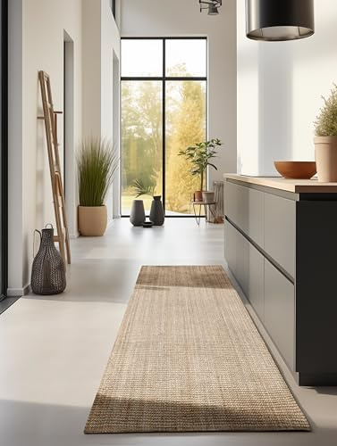 Hanse Home Jute matta – natur vardagsrumsmatta av 100% jute – handvävd och miljövänlig – boho naturfiber jutematta för vardagsrum, sovrum, matsal – naturligt guld, 80 x 200 cm