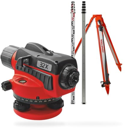 CONDTROL - Pack Niveau Optique KITNIV-32 + Mire 5 m + Trépied en Aluminium avec Filetage 5/8 - Zoom x32 - Mise à Niveau Simple - Livré avec Accessoires