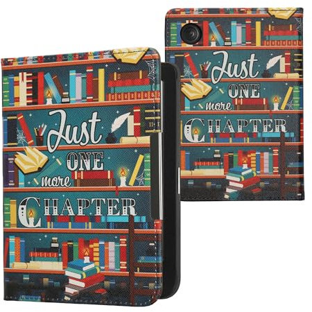 kwmobile Klapphülle kompatibel mit Kobo Clara BW/Clara Colour/Tolino Shine (5) / Shine Color Hülle - Flipcase für den eReader mit Handschlaufe - Bibliothek Motto Mehrfarbig