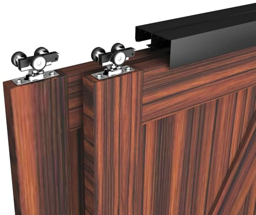 WEWORTH Heavy Duty Double Bypass Sliding Closet Door Track Kit Hardware 72”/6FT Aluminium Alloy Track Rail Set,for 2 Door System,Smoothly and Quietly,Black