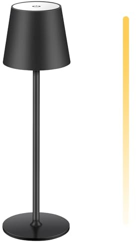 Aisutha LED Tischlampe kabellos mit Touch, dimmbar in Stufen, höhenverstellbar, Nachttischlampe, Leselampe, LED lampe, Campinglampe, Tischleuchte, Akku Lampe, Outdoor Lampe-Schwarz [Energieklasse G]