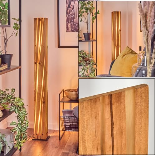 HOFSTEIN Stehleuchte Gaden, Stehlampe aus Holz/Metall in Natur/Schwarz, Leuchte im Retro/Vintage/Boho-Design mit Fußschalter, Höhe 121 cm, 3 x E27 - Wohnzimmer, Schlafzimmer, Esszimmer, Flur