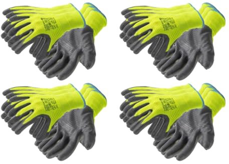 Högert Technik VECHTE Nitrile Coated Protective Gloves, Green/D Grey, Size 10, 12 Pairs/Pack, Abrasion Resistant, Ideal for Precise Assembly and Maintenance Work