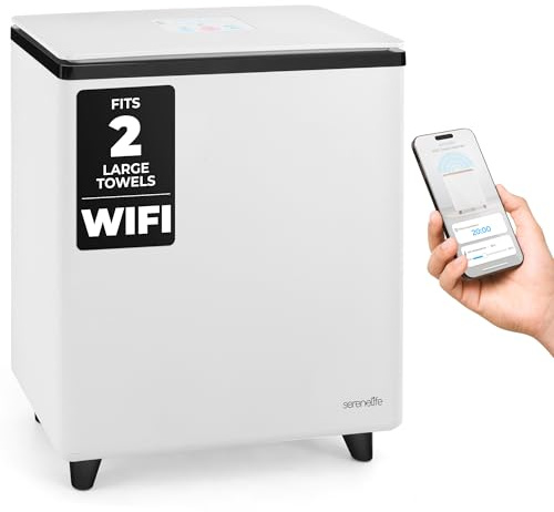 SereneLife WiFi Towel Warmer – Luxury Rectangle Spa & Bathroom Heater with Custom Fragrance, Auto Shut-Off, Fits 2 Large Towels, Blankets, Bathrobes, PJ's – Perfect Gift for Him & Her (Black)