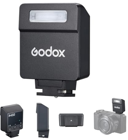 Godox iM22 Mini flash de cámara Speedlite con 5 niveles de potencia, tiempo de reciclaje de 3 segundos, 440 flashes de potencia completa, batería de carga tipo C de repuesto para Canon, Nikon, Sony