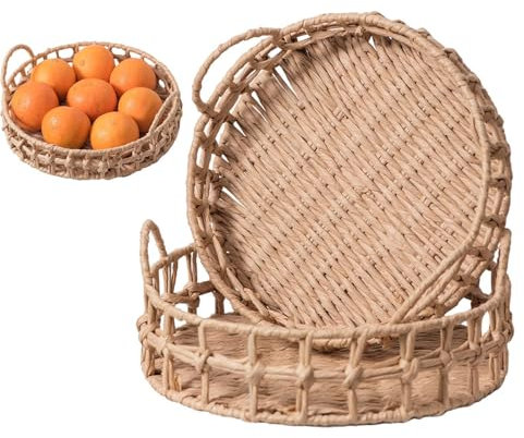 Paniers en corde de papier – Corbeille à ronde tissée avec poignées