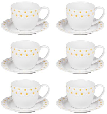 Table Passion - Coffret de 6 tasses à café avec sous tasses Marguerite 10 cl