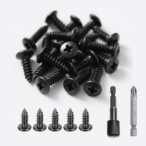 200 Stück Schrauben Für Akustikpaneele mit 1 Stück Bithalter 1 Stück Bohrer, M4 x 12mm Holzschrauben, Flachkopfschrauben Holz, Verzinkt Tellerkopfschrauben Kreuzschlitz, Schwarze