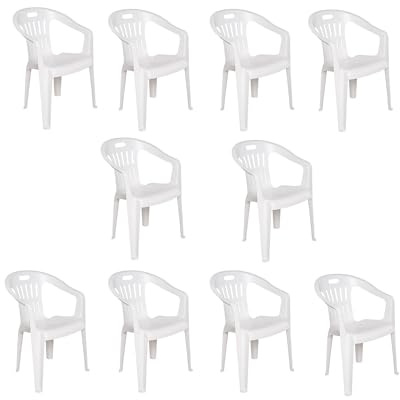 Dmora - Set di 10 sedie da esterno Bisceglie, Seduta da giardino, Per indoor o outdoor, Con braccioli e impilabile, Made in Italy, 56x55 h78 cm, Bianco