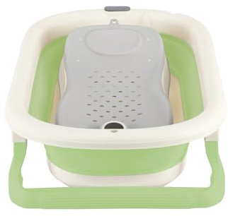 Baignoire Bebe Pliable avec Thermomètre, Transat de Bain, Prise de Douche, Ventouse Antidérapante, Baignoire Pliable BéBé pour Nouveau-Né, 0 à 24 Mois (Vert, 43x71x18.5cm)
