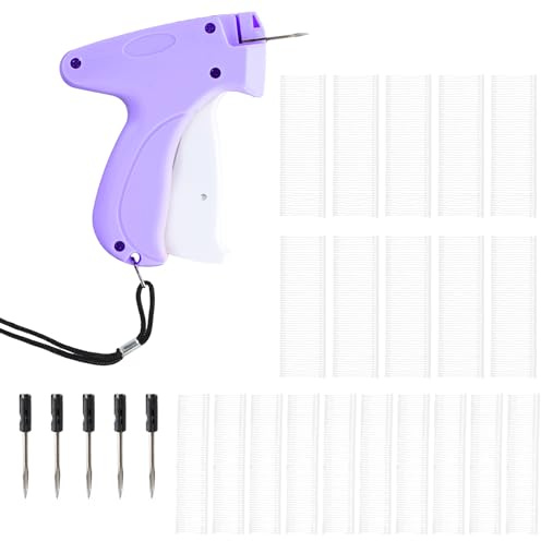 Marjoramy Etikettierpistole Tacker Bekleidungsetikettierer – mit 5 Ersatznadeln + 1100 Stiche – Fixiergerät für Kleidung, Quilt-Tackerpistole, zum Anbringen von Preisschildern, Etiketten (Lila)