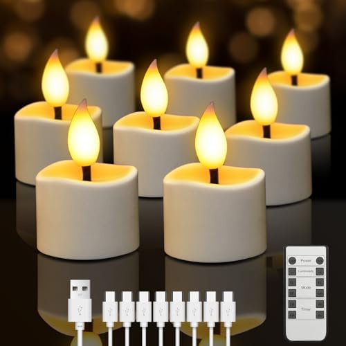 SonPen 8 Stück Wiederaufladbare Teelichter, LED Kerzen mit Fernbedienung und Timer, Flammenlose Elektrische Kerzen Flackernd mit USB-C Kabel, für Party Wohnzimmer Halloween Weihnachten Deko