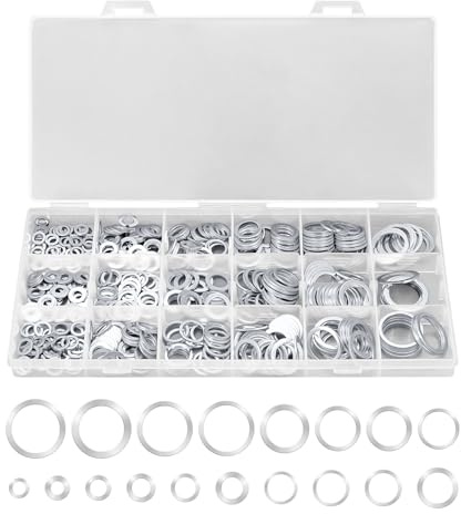 Yuhtech 450 Stück Aluminium Dichtungsring, Unterlegscheiben aus Aluminium, Dichtungsring Sortiment, Ölablassschraube Dichtung für Reparatur Autos Sanitär Werkstatt Hydraulik