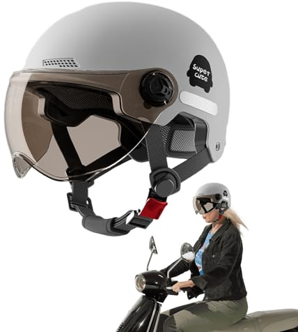 Demi-casque de moto - Casque de sécurité multi-sport avec pare-soleil, cruiser et scooter - Pour homme et femme - Léger - Protection urbaine - 45 à 65 cm