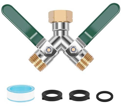 Foppla Wasserverteiler 2 Wege, Wasseranschluss Verteiler, Schlauchverteiler 2 Wege, Y Verteiler Gartenschlauch mit Separatem Schalter, Wasserhahn Abzweig, Gartenschlauch-Rohrsplitter(3/4 Zoll)
