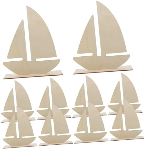 OSALADI 10 pezzi Decorazioni in Legno Grezzo Forma di Barca per Pittura e Artigianato DIY Sottopiatti in Legno Naturale Decorazioni Nautiche per Progetti Creativi