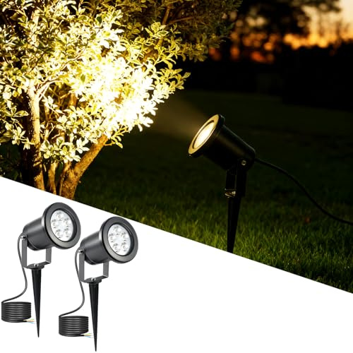 MOLVCE 3W LED Gartenstrahler mit Erdspieß, Gartenstrahler Led Außen Warmweiß IP65 Wasserdicht für Draußen, Led Gartenbeleuchtung mit 1.3M Kabel für Garten Rasen Baum Wiese Pfad, Schwarz, 2stk