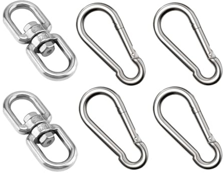 Anlising Edelstahl Drehwirbel, 2PCS Edelstahl Doppelendige Drehhaken Öse mit 4 Karabinerhaken, Seilwirbel Schwenkring, 360 Grad Swivel Haken, für Hängesessel, Drehgrills, Sandsäcke, Schaukeln