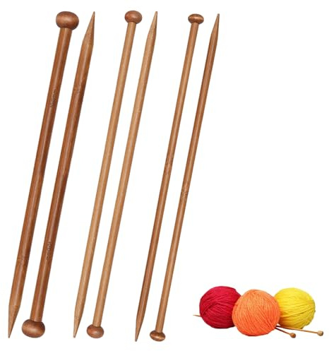 6 PCS Knitting Needles UK 10mm, 8mm, 6mm Bamboo Knitting&Needles, Wooden KnittingPins for Beginners, 25cm Long Knitting-Needle Set, Wooden Knitting-Needles for Professional Knitters, Kids, Adults