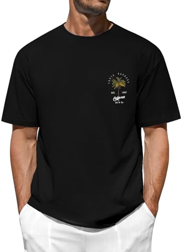 TOMEEK Mens T Shirt Graphic T-Shirts Casual Short Sleeve Cotton Tee Shirts Palm Tree Print Summer Top Cool California T-Shirts for Men UK