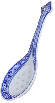 VICASKY Cuillère à Soupe Asiatique en Céramique Bleue et Blanche, Grosse Cuillère de Service Traditionnelle Chinoise Long Manche, Ustensile Cuisine pour Maison et Restauration – 1 Pièce