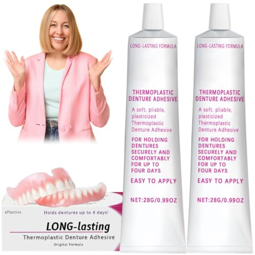 Colle thermoplastique pour prothèses dentaires, 2 pièces de crème adhésive pour prothèses dentaires, adhésif thermoplastique, adhésif pour prothèses dentaires, colle thermoplastique pour prothèses