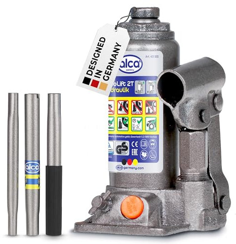alca® Hydraulischer Wagenheber 2t I Stempelheber & Unterstellheber aus Stahl I für Auto, Motorrad, PKW & Werkstatt I Hubhöhe 158-308 mm I TÜV-Zertifiziert & GS-Geprüft