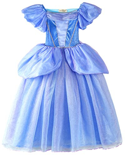 ELSA & ANNA Abito da principessa per bambina - Costume da bambina congelata - Abito da principessa per bambina per feste, compleanni, travestimenti e Halloween - Abito da principessa - Età 6-7