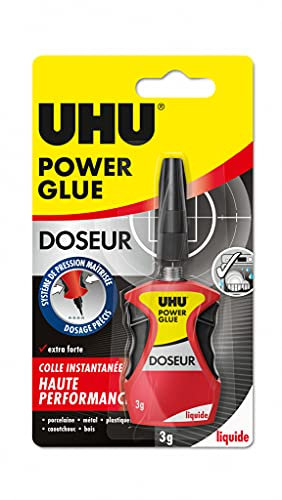 UHU Power glue liquide doseur - colle instantanée, ultra rapide et forte, dosage précis, sans solvants, transparente, tube 3g