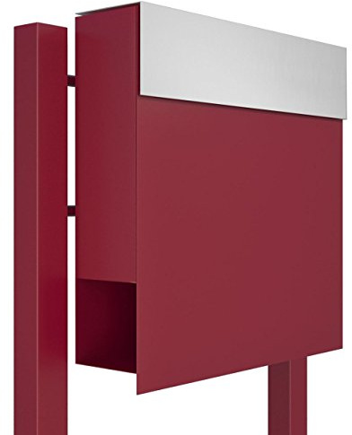 Standbriefbox med tidningsfack, Postlåda Design Manhattan Stativ RödRostfritt Stål – Bravios