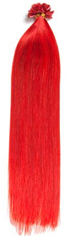 Rote Keratin Bonding Extensions 100% Remy Echthaar Human Hair - 100x 1g 45cm Glatte Strähnen - Lange Haare mit Keratin Bondings U-Tip Haarverlängerung Haarverdichtung-Farbe:Rot