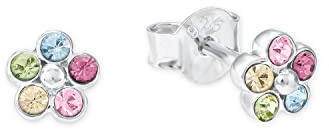 Amor örhängen 925 sterling silver tjej barn örhängen, med kristall, 0,5 cm, silver, blomma, Kommer i smycken presentförpackning, 2021266