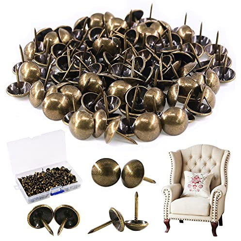 Rustark 300Pcs 11mm x 17mm Antique Upholstery Decorative Tacks Furniture Sofa Thumb Tacks Nails Pins Assortment Kit for Upholstered Furniture Cork Board - Bronze