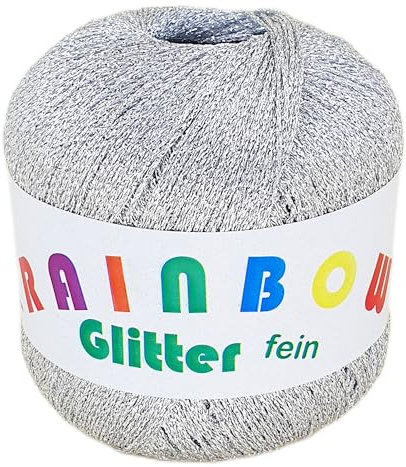 Rainbow Glitter fein in der Farbe Silber - feines Glitzer-Bändchengarn auf 25 Gramm Knäuel