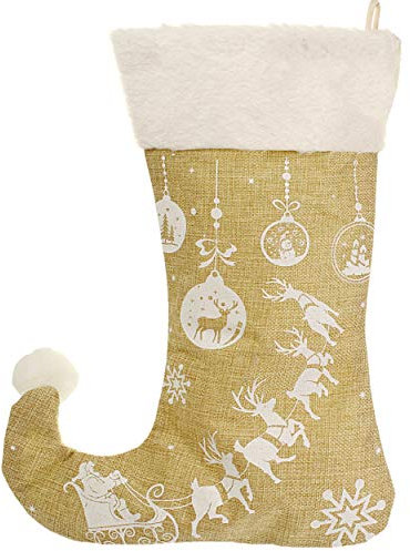 alles-meine.de GmbH 10 Stück XL - Weihnachtssocken & Weihnachtsstrümpfe - Weihnachtsmann & Rentier Schlitten - 45 cm - weiß - zum Aufhängen - Nikolausstiefel - Nikolausstrümpfe..
