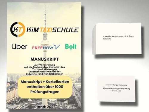Taxi und Mietwagen | Vorbereitung auf die IHK-Fachkundeprüfung | Unternehmerschein I MANUSKRIPT + KARTEIKARTEN
