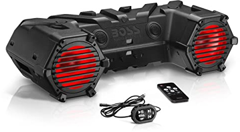 BOSS Audio Systems ATV95LRGB ATV UTV Weatherproof Sound System - 8 Inch Speakers, 1.5 Inch Tweeters, Amplified, Bluetooth Remote, LED Light Bar, Storage Compartment, Easy Installation for 12V Vehicles