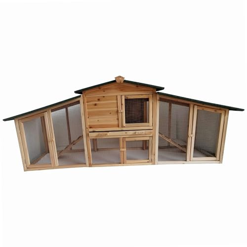 WERKA PRO - upphöjd kycklingkålshus i trä 4 till 5 höns 215 x 56 x 87 cm, brun och grön, 215 x 56 x 110 cm