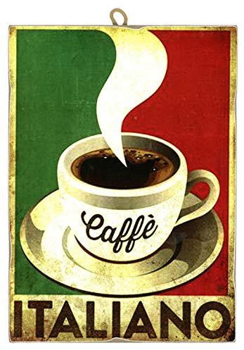KUSTOM ART Immagine da collezione Caffè Italiano in stile vintage stampata su legno a forma di laser made in Italy - Idea regalo