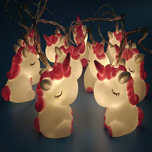 NIWWIN 1,8 m, 10 LEDs, für Kinderzimmer, niedliches Tier, Nachtlicht, für Urlaubslichter, Baum, Dekoration, Party, Hof und Garten, Kinder, Schlafzimmer, Wohnheim, Dekoration (Einhorn)
