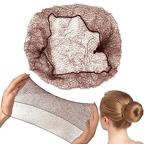 Hair Nets 20 PCS, Smilco 22 Inches Elasticity Invisible Elastic Mesh Wig Nets for Hair Bun Making Ballet Dancer Kitchen Food Serive (BROWN)