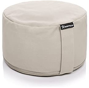 BODYMATE Yogakissen rund 31cm Durchmesser 16cm hoch Beige mit Buchweizen-Spelz Füllung – Maschinenwaschbarer Bezug aus 100% extra Dicker Baumwolle – Meditationskissen – Sitzkissen