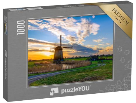 puzzleYOU: Puzzle 1000 Teile „Windmühle im Sonnnuntergang, Niederlande“ – aus der Puzzle-Kollektion Holland, Windmühlen