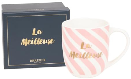 DRAEGER PARIS 1886 - Mug Rose en Céramique La Meilleure avec Inscriptions Or - Idée Cadeau pour Amie, Copine, Famille, Maman - Tasse Chic 320ml Coffret Cadeau Élégant - Design à Motifs Géométriques