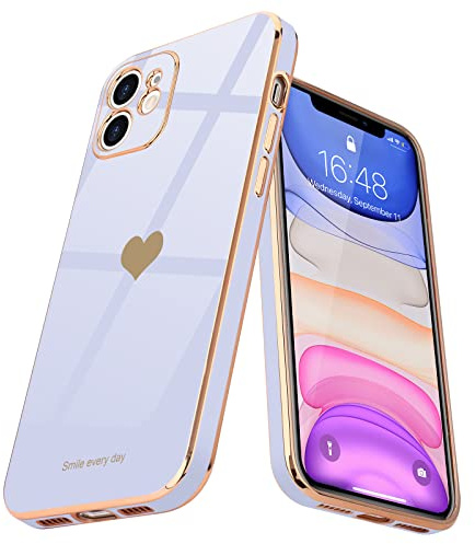 Teageo Hülle kompatibel mit iPhone 11, Gold galvanisiertes TPU-Silikon mit Liebesherzmuster, stoßfeste Hülle für Mädchen und Frauen, Kratzfeste Schutzhülle für Apple iPhone 11 (lila) | Mädchen Stilvoll Galvanisierte Schutzhülle Weich TPU Phone Case