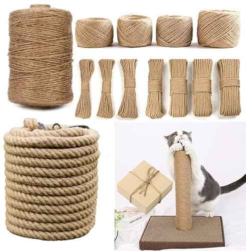 chlzekai 1-14 mm natürliche Jute-Schnur, Vintage-Jute-Seil, Schnur, Schnur, Sackleinen für Heimwerker, Geschenkpapier, Gartenarbeit, Hochzeitsdekoration, 12 mm, 5 m